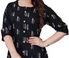 FebQ Casual Printed Women Black Top - 3