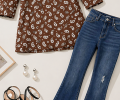 Premium Brown Printed Rayon Short Top for Women by Rabric