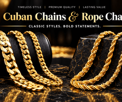 Shop 10K, 14K, 18K Cuban Chains and Rope Chains in Texas, USA